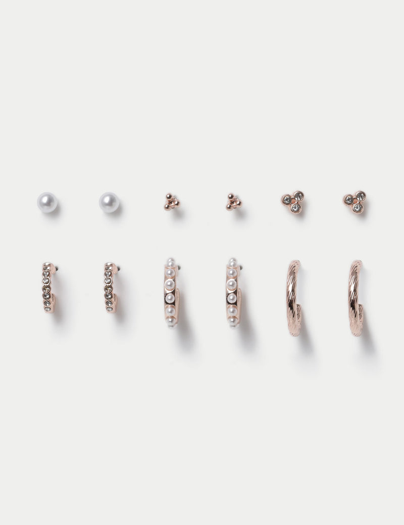 M&S gold tone hoop and pearl stud earring set 6 pack, UK version