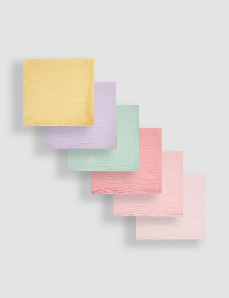 JoJo Maman Bébé pastel muslin squares 6 pack, imported from the UK