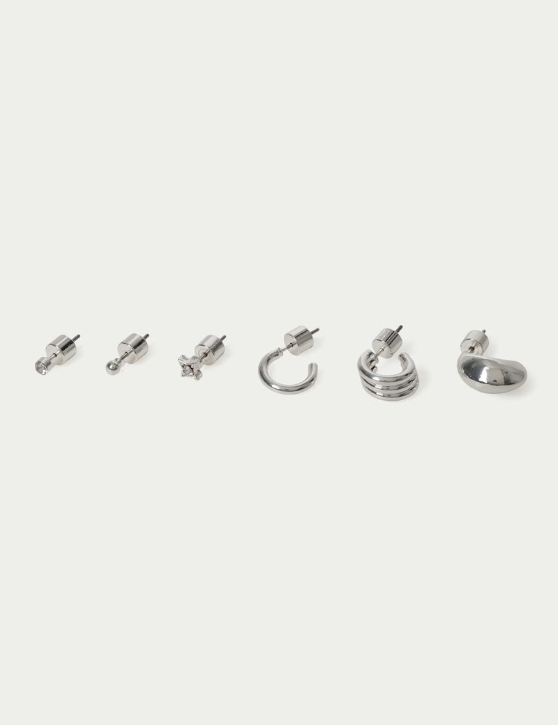 Silver tone stud earrings 6 pack, UK version