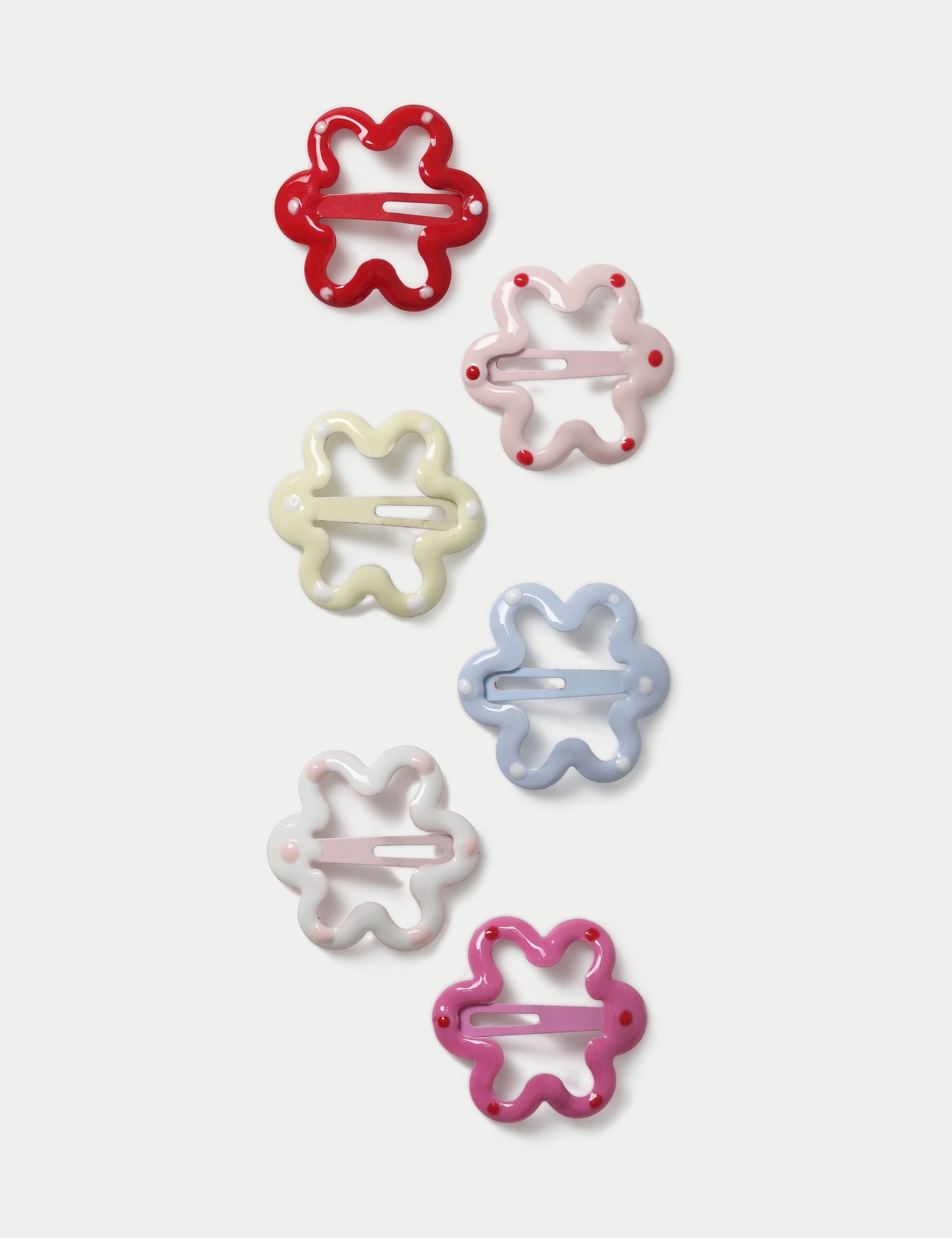 Spotted flower hair snaps 6 pack, imported from the UK