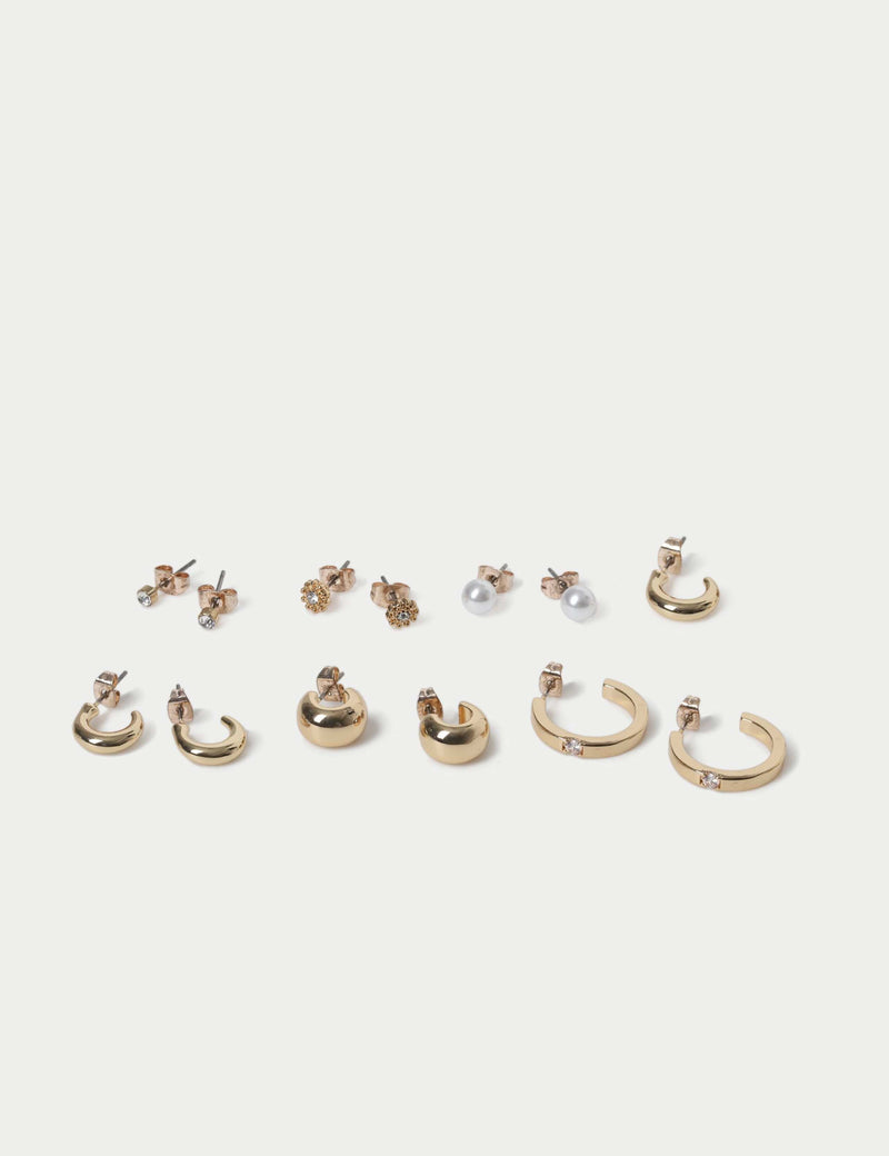 Set of 6 stud hoop earrings in metal and glass, UK version