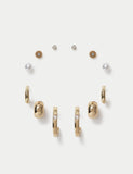 Set of 6 stud hoop earrings in metal and glass, UK version