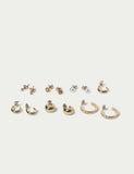 Set of 6 stud hoop earrings in metal and glass, UK version