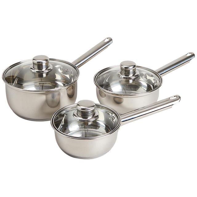 M&S Collection 3 Piece Stainless Steel Pan Set Silver   3 per pack