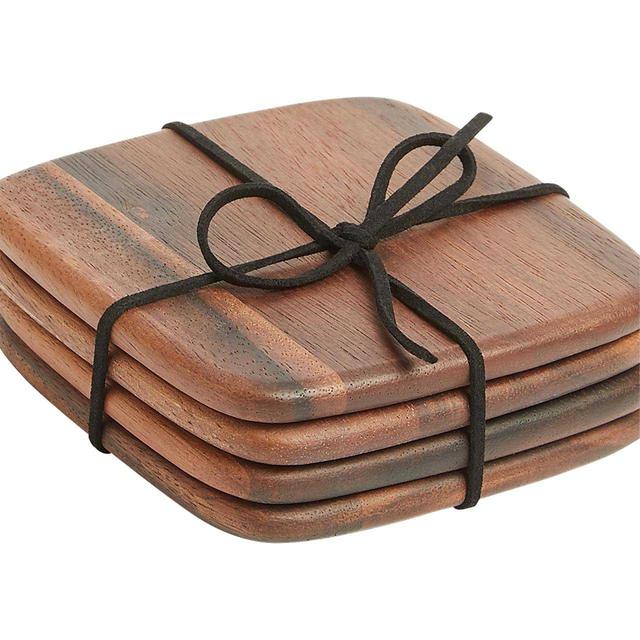 M&S Collection Acacia Wooden Coasters One Size Natural   4 per pack