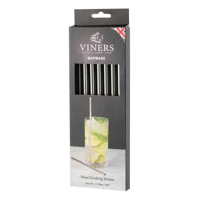 Viners Barware Long Steel Drinking Straws   6 per pack