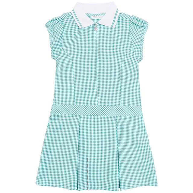 M&S Girls Gingham Pleated School Dress 8-9 Years Green GOODS M&S   