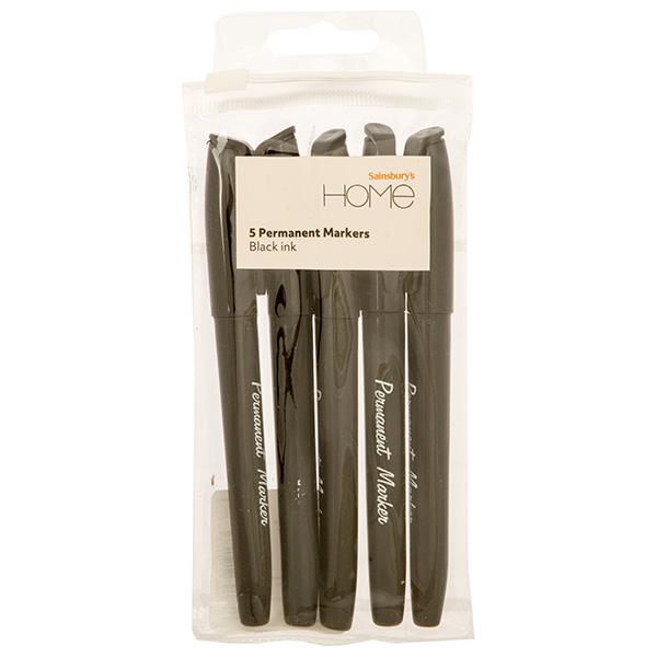 Sainsbury's Home Permanent Markers Black 5 Pack (British brand)