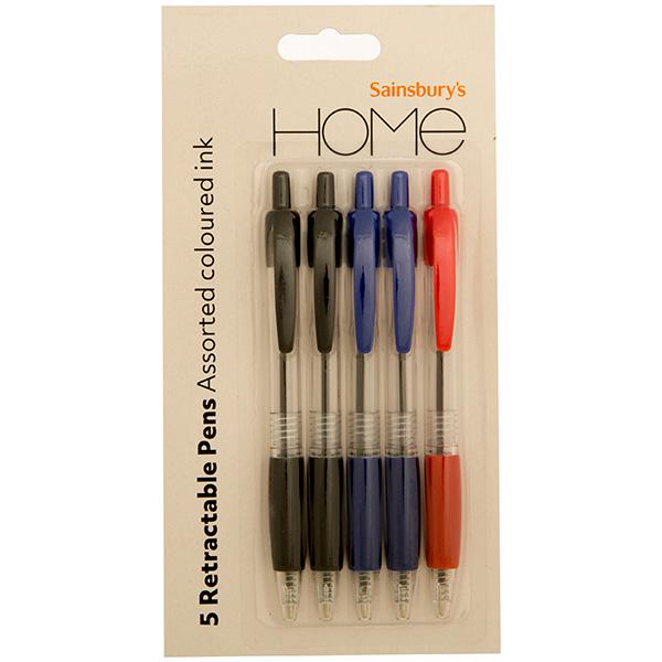Sainsbury's Home retractable pens assorted 5 pack, UK version