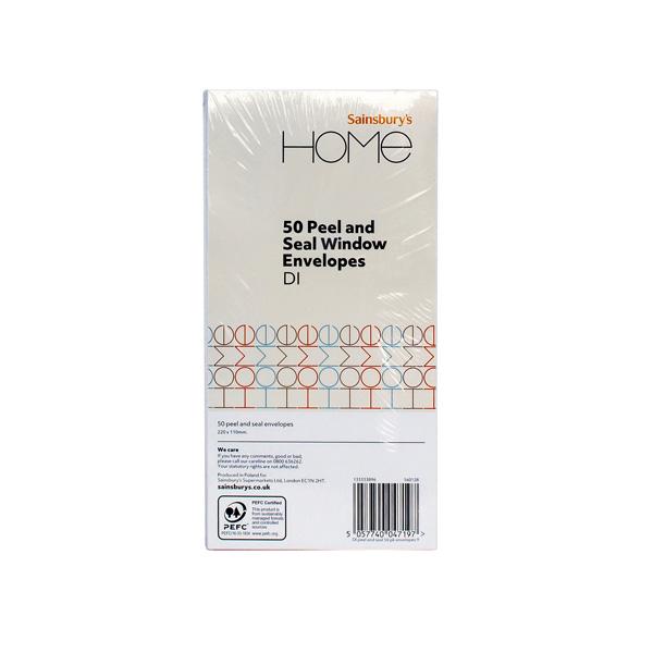 Sainsbury's Home window peel and seal white envelopes 50pk (British brand)
