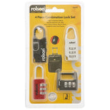 Rolson Tools 4-pack combination locks in assorted sizes, imported from the UK