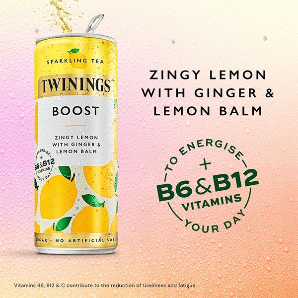 Twinings sparkling tea Zingy Lemon & Ginger 4 x 250ml, imported from the UK