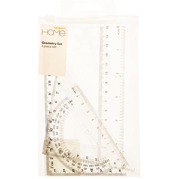 Sainsbury's Home Geometry Set with ruler, set squares and protractor, UK version