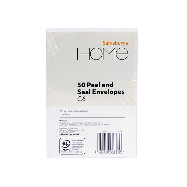 Sainsbury's Home peel and seal C6 envelopes 50pk (British brand)