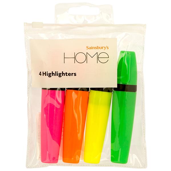 Sainsbury's Home highlighters assorted colours pack of four (British brand)