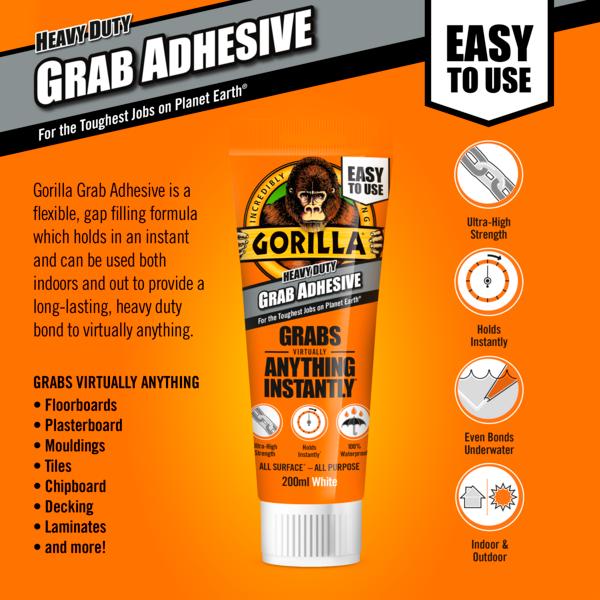 Gorilla Grab Adhesive 200ml tube, imported from the UK