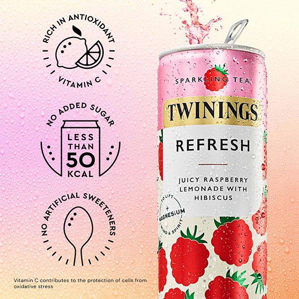 Twinings Sparkling Tea raspberry lemonade with hibiscus 4 x 250ml, UK version