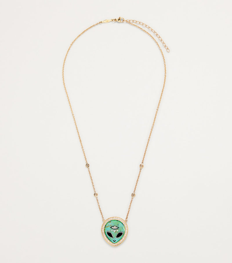 Jacquie Aiche small alien necklace with turquoise and diamonds - British product