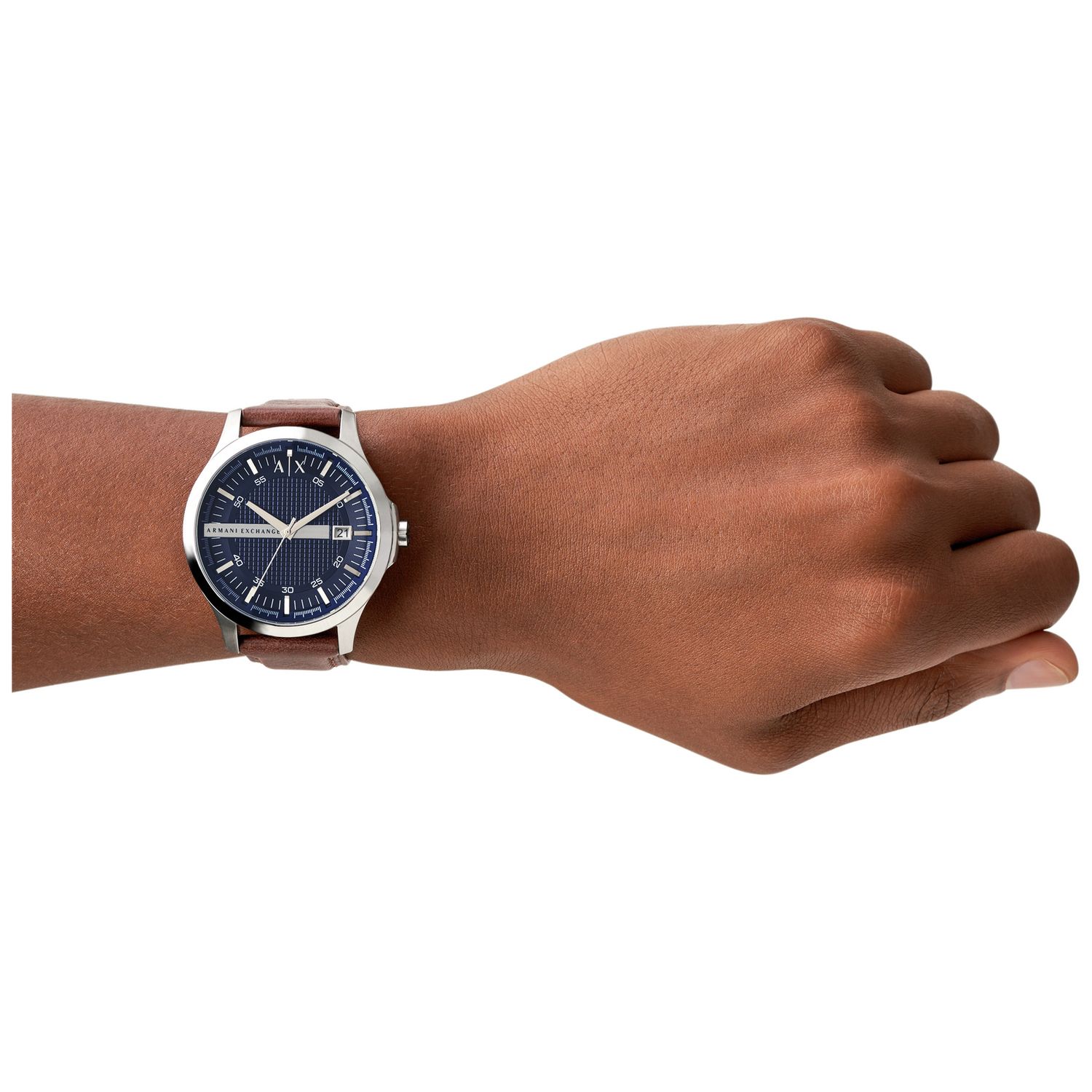 Armani Exchange men's brown leather strap watch 46mm, imported from the UK