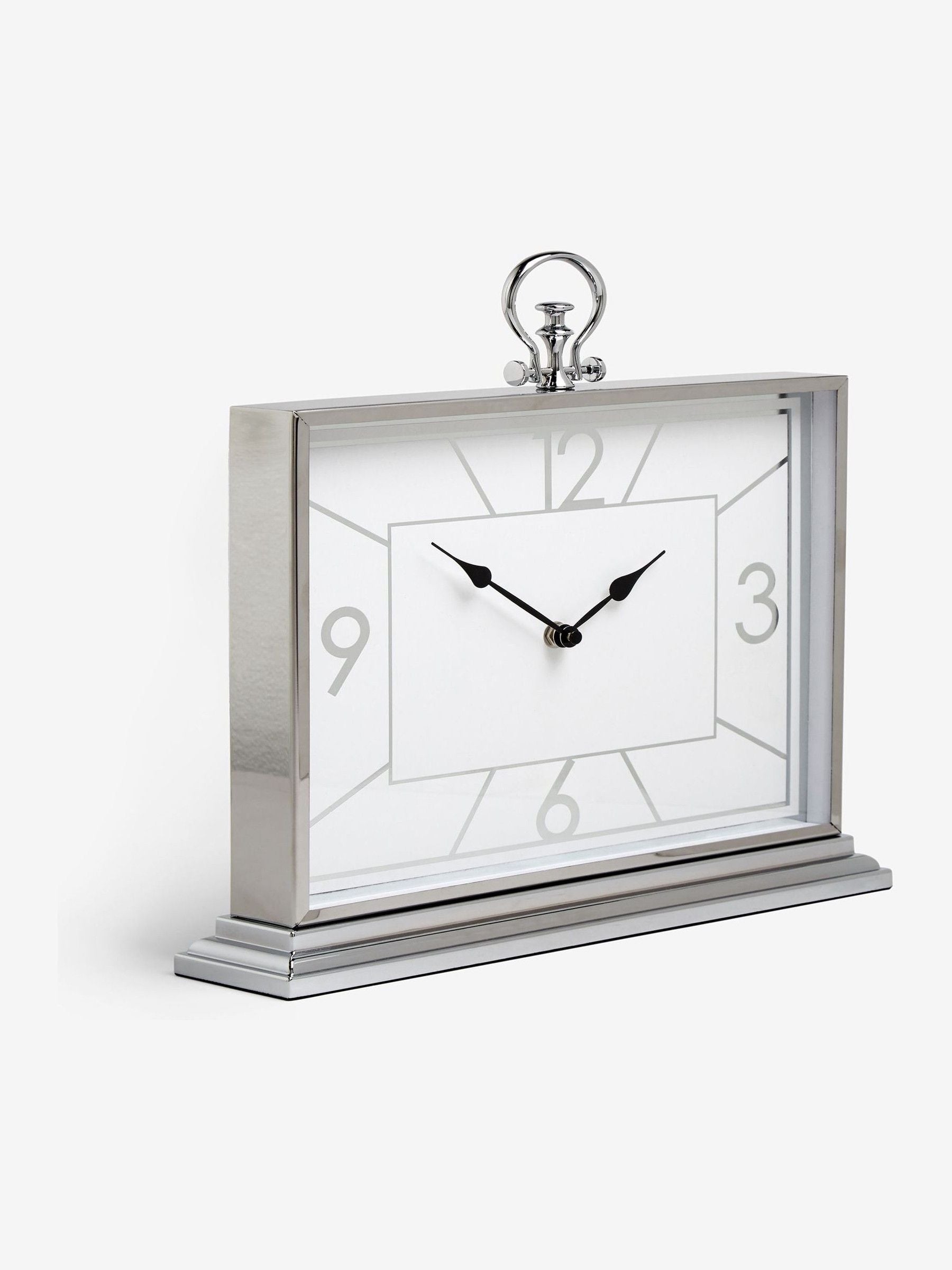 Silver chrome mantel clock 35.5cm height (British brand)