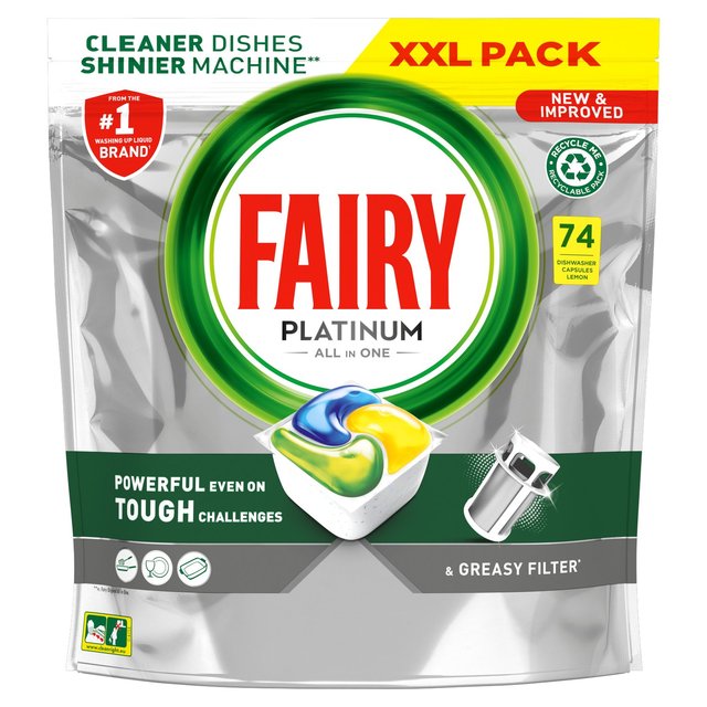 Fairy Platinum All in One Lemon Dishwasher Tablets   74 per pack