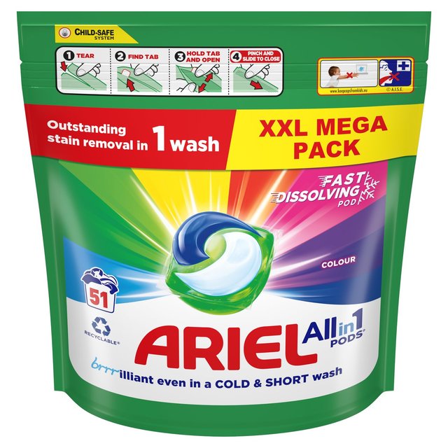 Ariel Colour All-in-1 Pods Washing Liquid Capsules 51 Washes   51 per pack