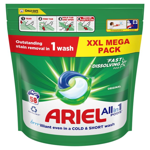 Ariel All in1 Pods Washing Capsules Original 58 Washes   58 per pack