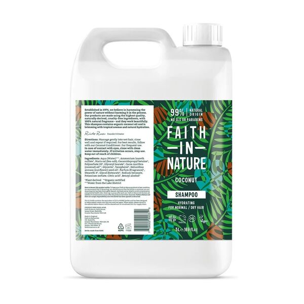Faith In Nature hydrating coconut shampoo 5 litre bottle - British product
