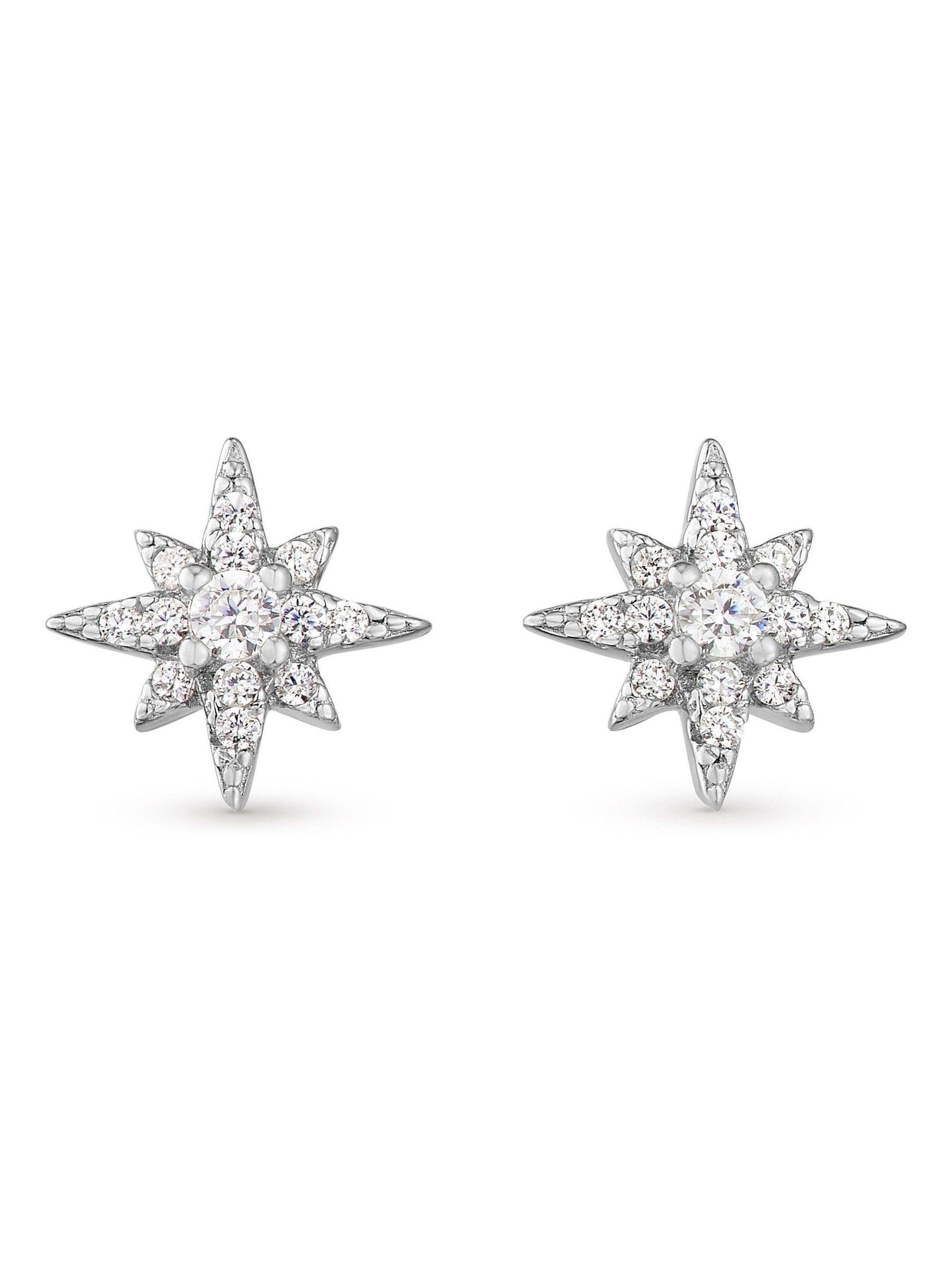 Sterling Silver Cubic Zirconia Star Stud Earrings