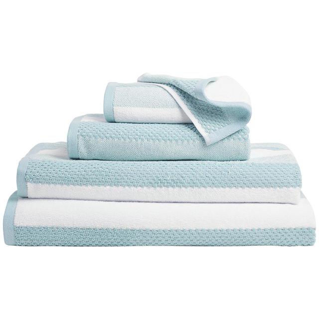 M&S Collection Pure Cotton Striped Textured Towel Duck Egg GOODS M&S   