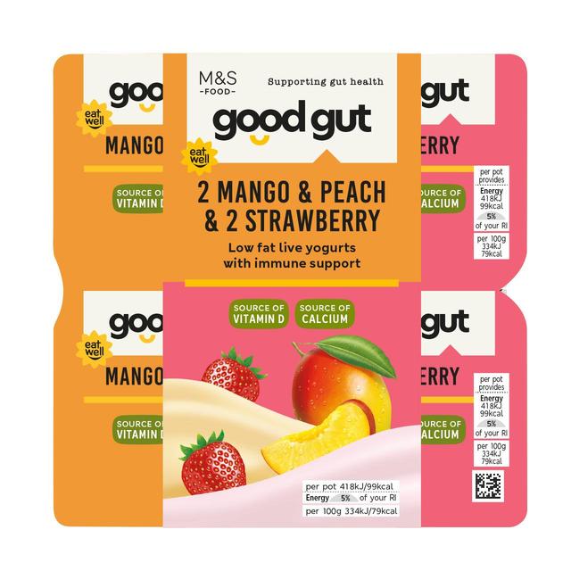 M&S Gut Health Mango & Peach & Strawberry Yogurt    4 x 125g GOODS M&S   