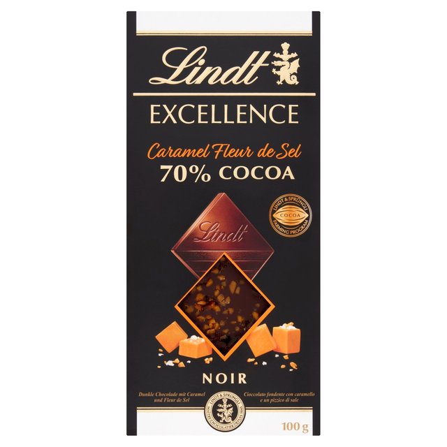 Lindt Excellence Caramel and Sea Salt 70% Dark Chocolate Bar   100g GOODS M&S   