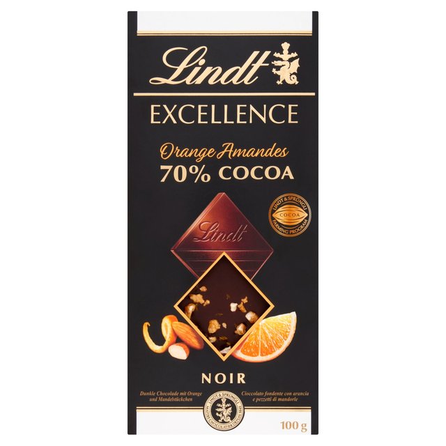 Lindt Excellence Orange and Almond 70% Dark Chocolate Bar   100g GOODS M&S   