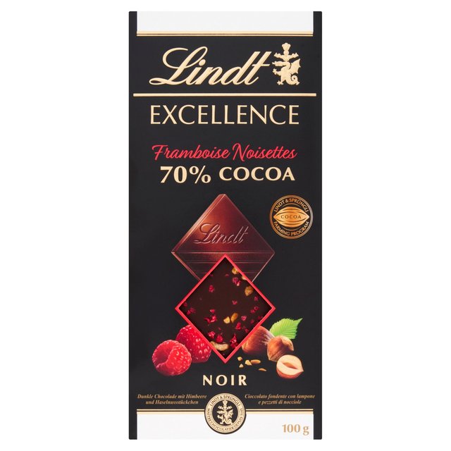 Lindt Excellence Raspberry and Hazelnut 70% Dark Chocolate Bar   100g GOODS M&S   