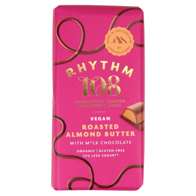 Rhythm 108 Swiss Vegan Roasted Almond Butter Bar with M'lk Chocolate 100g   100g