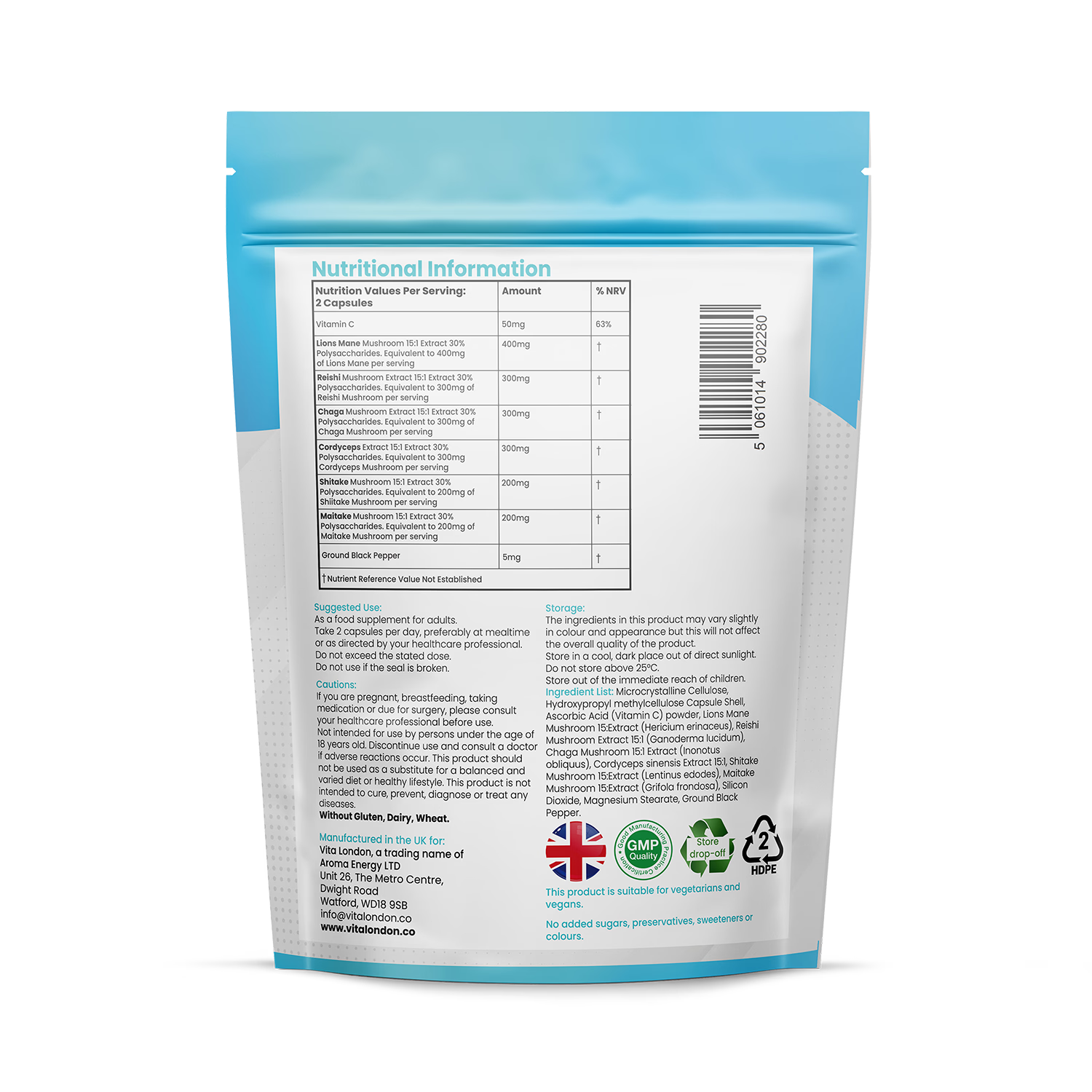 Vita London mushroom complex 6-in-1 with Lion's Mane 60 capsules - British product