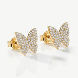 MUCHV large butterfly stud earrings gold cubic zirconia (British brand)