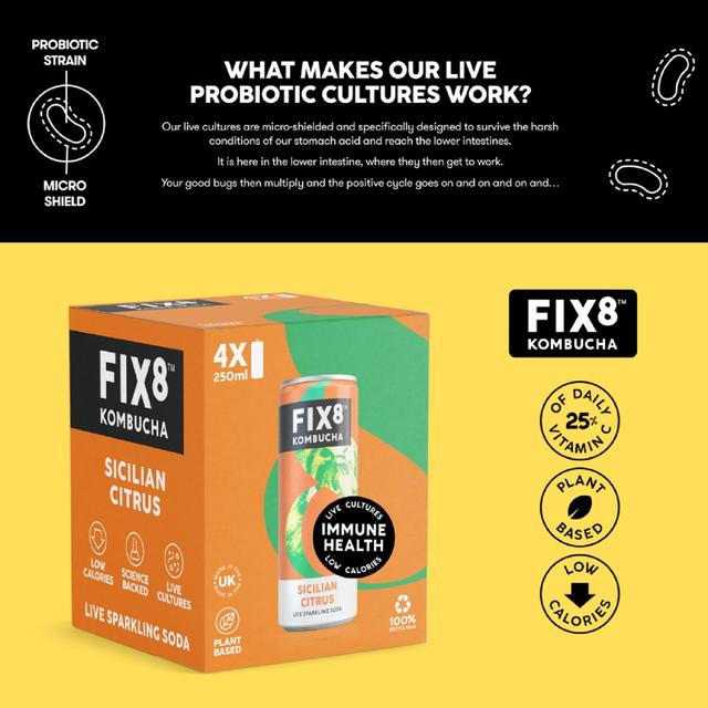 Fix8 Sicilian Citrus Kombucha Multipack   4 x 250ml GOODS M&S   