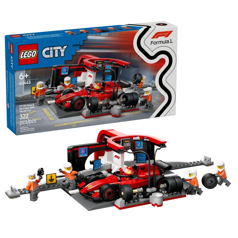 LEGO F1 pit stop building set with Ferrari car 322 pieces, imported from the UK