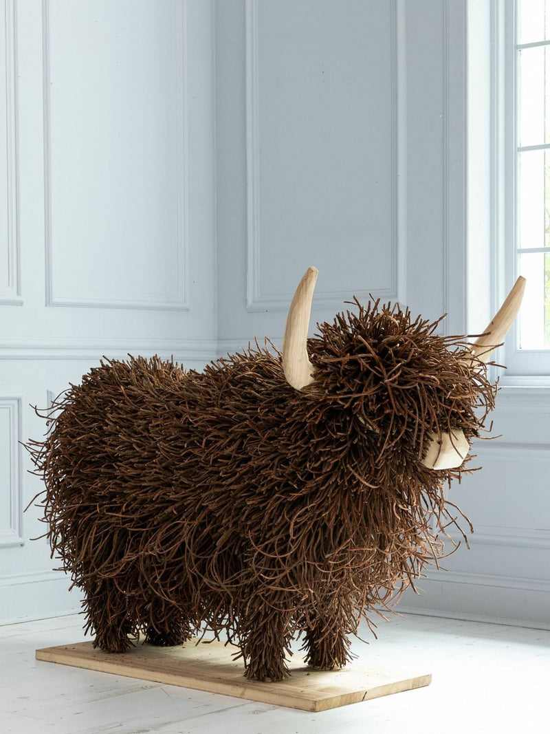 Large brown highland cow willow wooden sculpture (British brand)