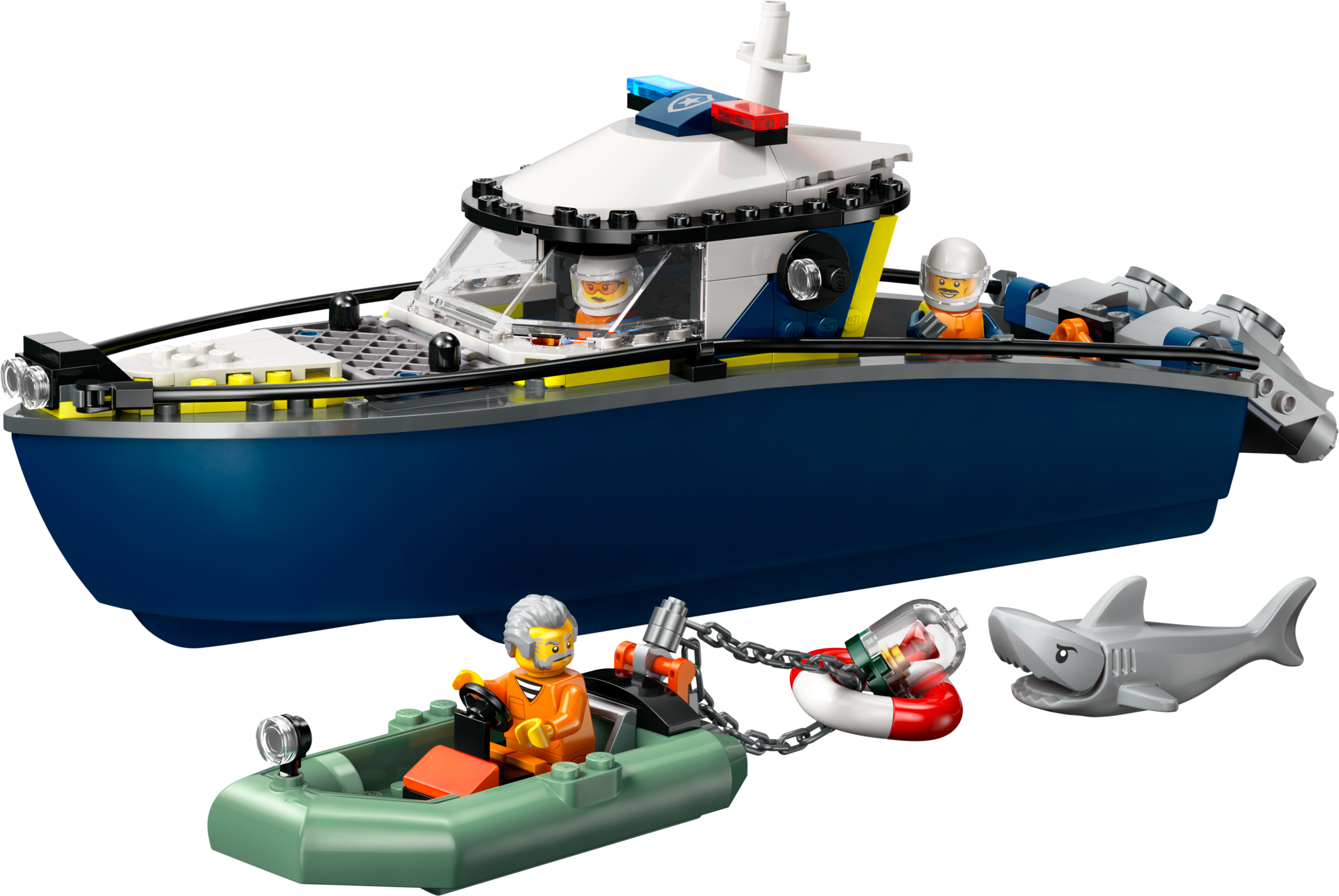 Jeu de construction LEGO Poursuite en bateau de police, 264 pièces, importé du Royaume-Uni