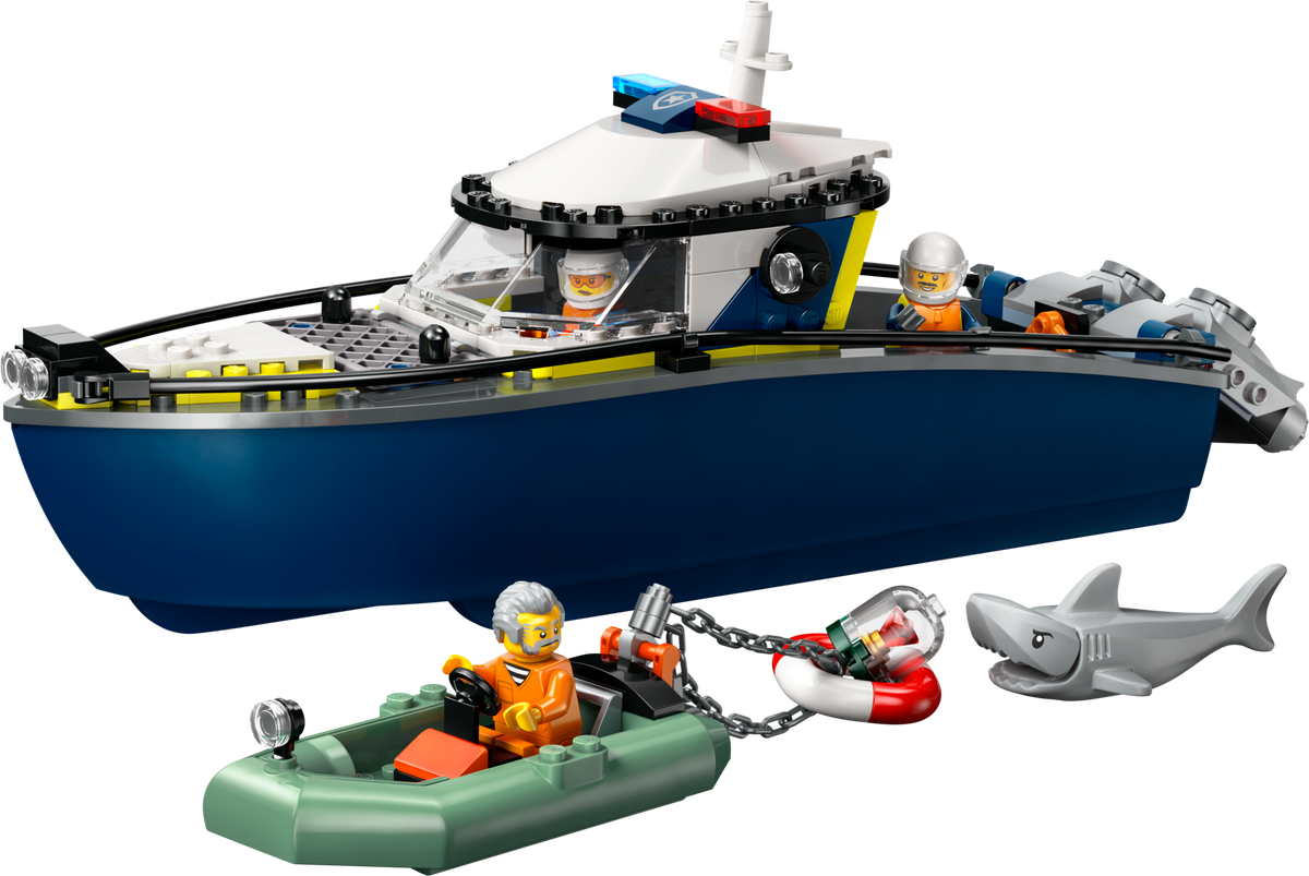 Jeu de construction LEGO Poursuite en bateau de police, 264 pièces, importé du Royaume-Uni