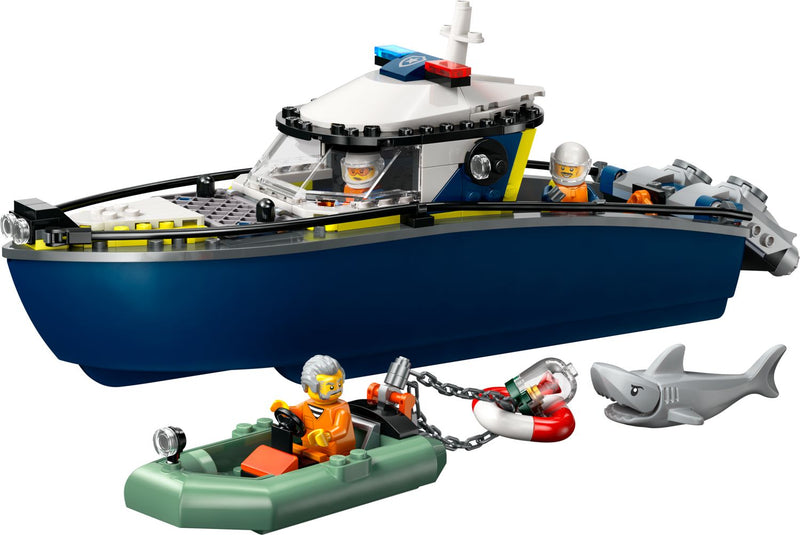 Jeu de construction LEGO Poursuite en bateau de police, 264 pièces, importé du Royaume-Uni