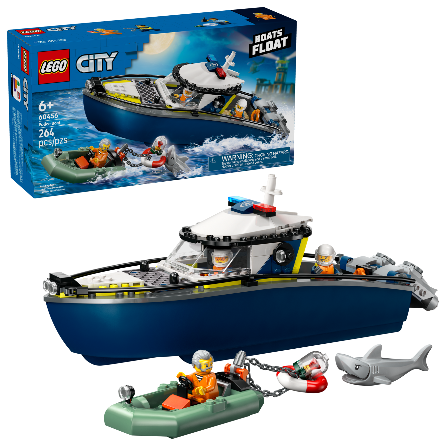 LEGO Police Boat Chase building set 264 pieces, imported from the UK