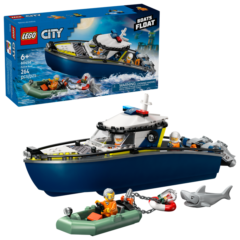 LEGO Police Boat Chase building set 264 pieces, imported from the UK