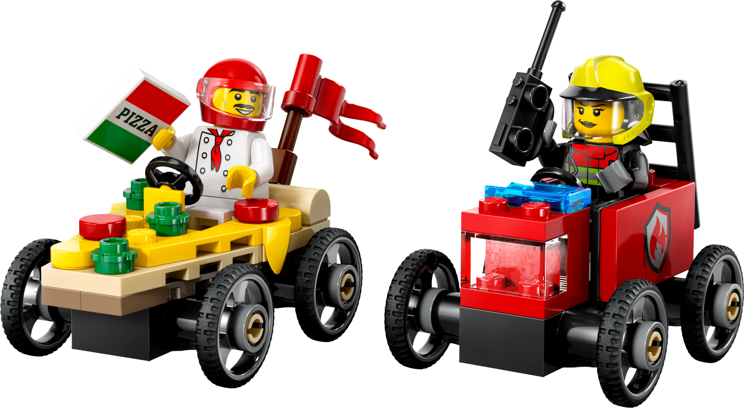 LEGO City Pizza vs Fire Truck Race Car Pack 70 Pieces, imported from the UK