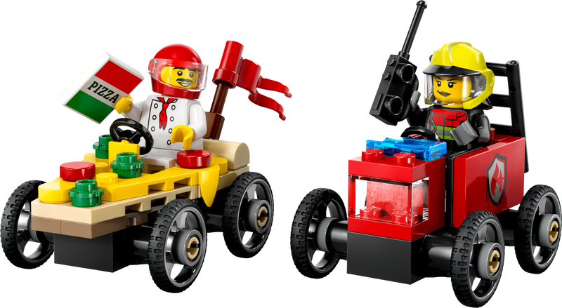 LEGO City Pizza vs Fire Truck Race Car Pack 70 Pieces, imported from the UK