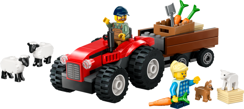 Red Farm Tractor with Trailer & Sheep