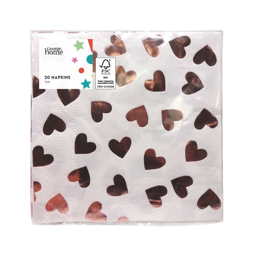 George Home Rose Gold Heart Paper Napkins General Household ASDA   