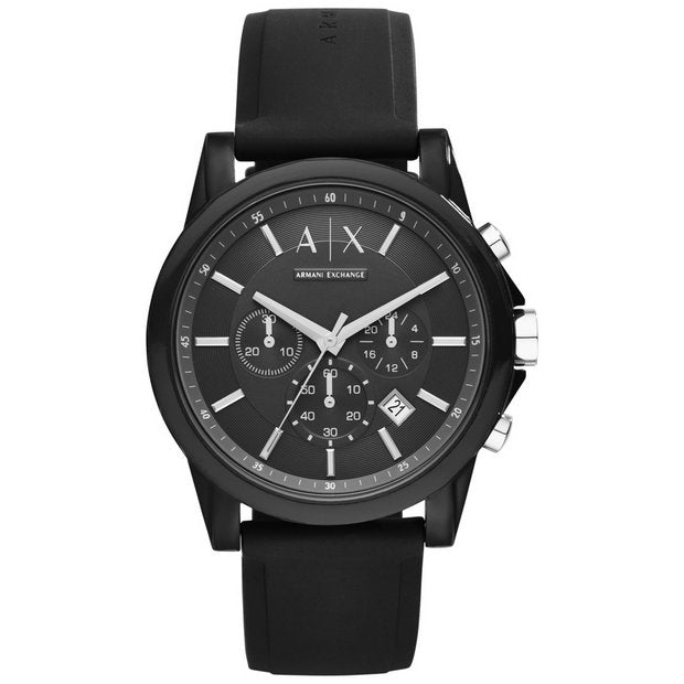 Armani Exchange chronograph watch black silicone 44mm (British brand)